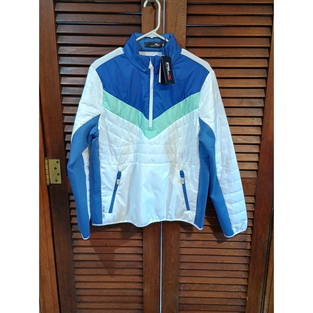 NWT RLX‎ Ralph Lauren Women's Jacket Golf Zip Up White/Blue/Green Sz Large